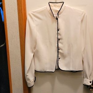 Off white, Cream colored blouse, top with black trim